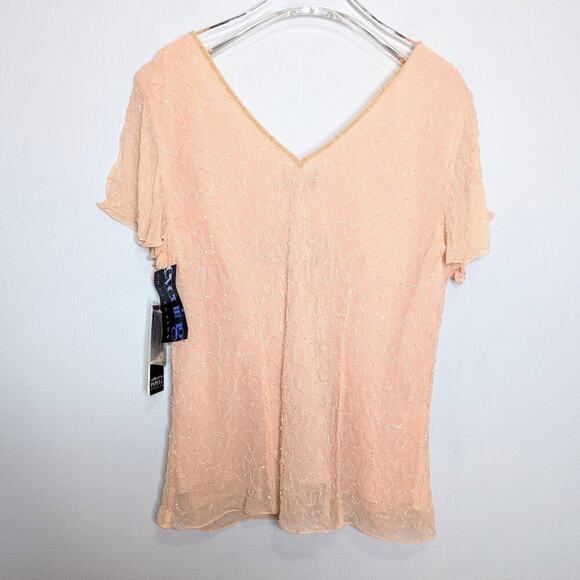 Adrianna Papell Studio Pink Short Sleeve Beaded Sequin V-Neck Evening Top 12 - Picture 2 of 13